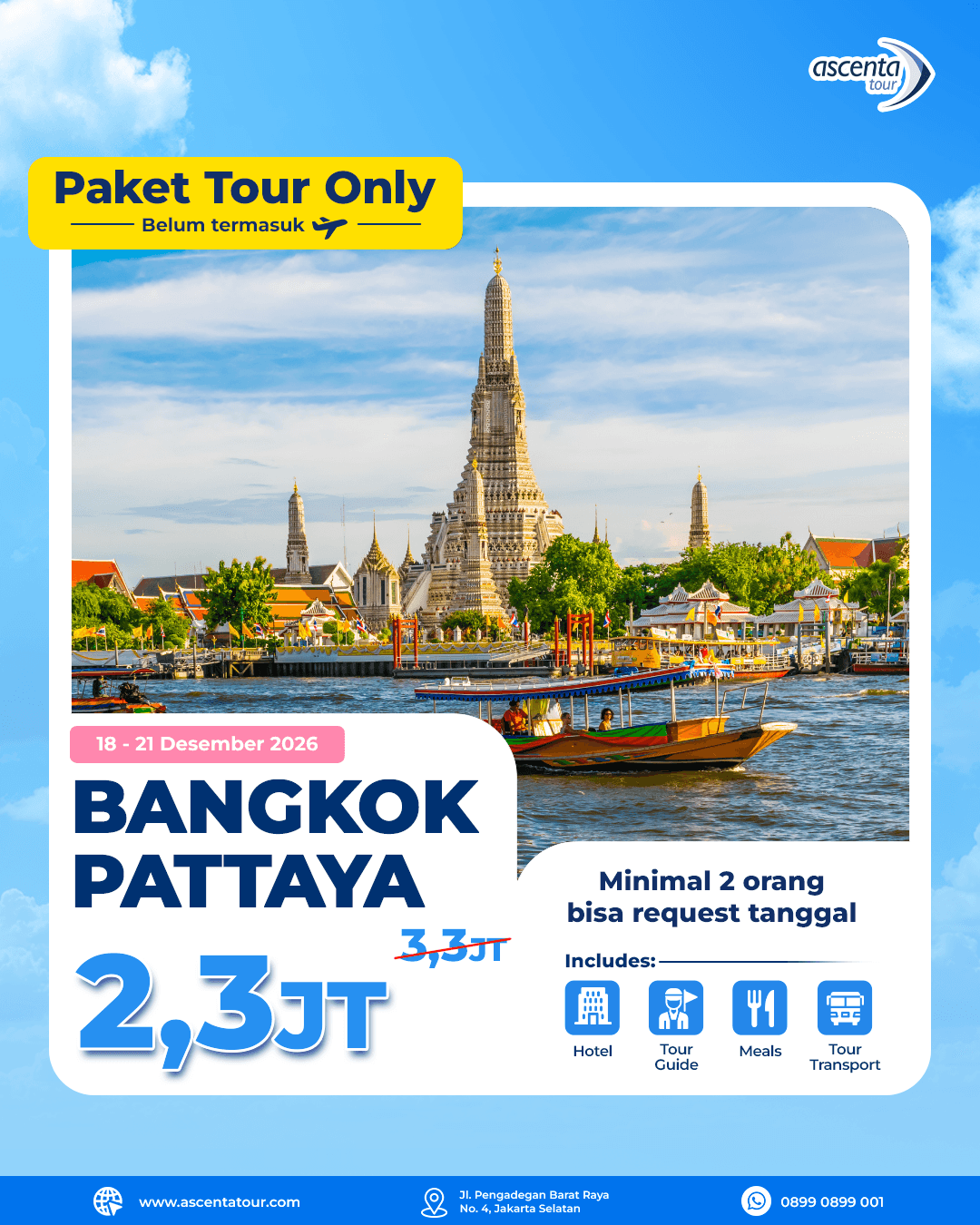 Paket Tour Only Bangkok Pattaya 4D3N