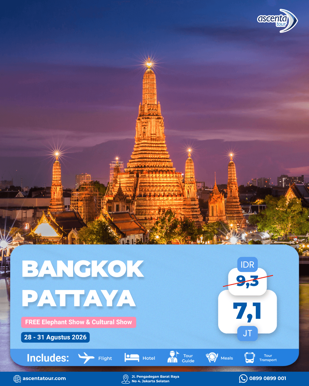 Tour Thailand Bangkok Pattaya 4D3N 